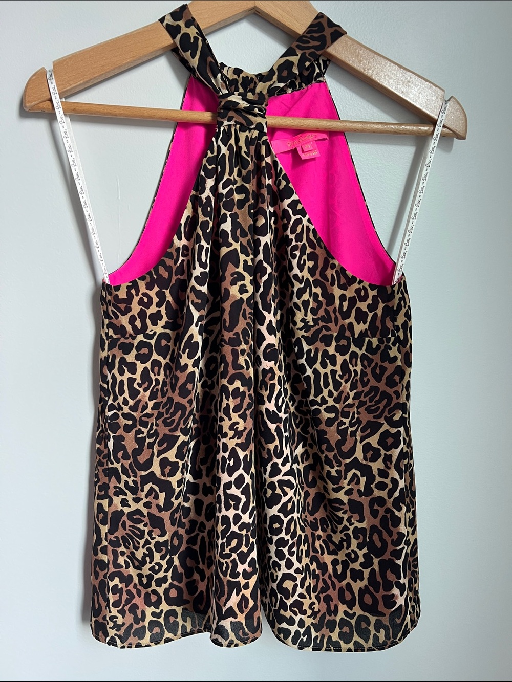 Lilly Pulitzer | Leopard Print Halter Top Hot Pink Lining #005831 Size XS